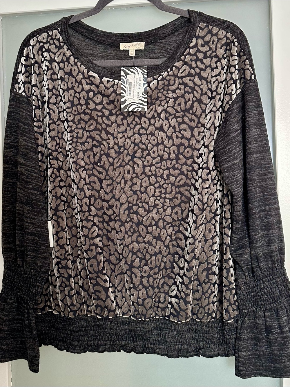 Mystree Burnout Velvet Leopard Animal Print Top